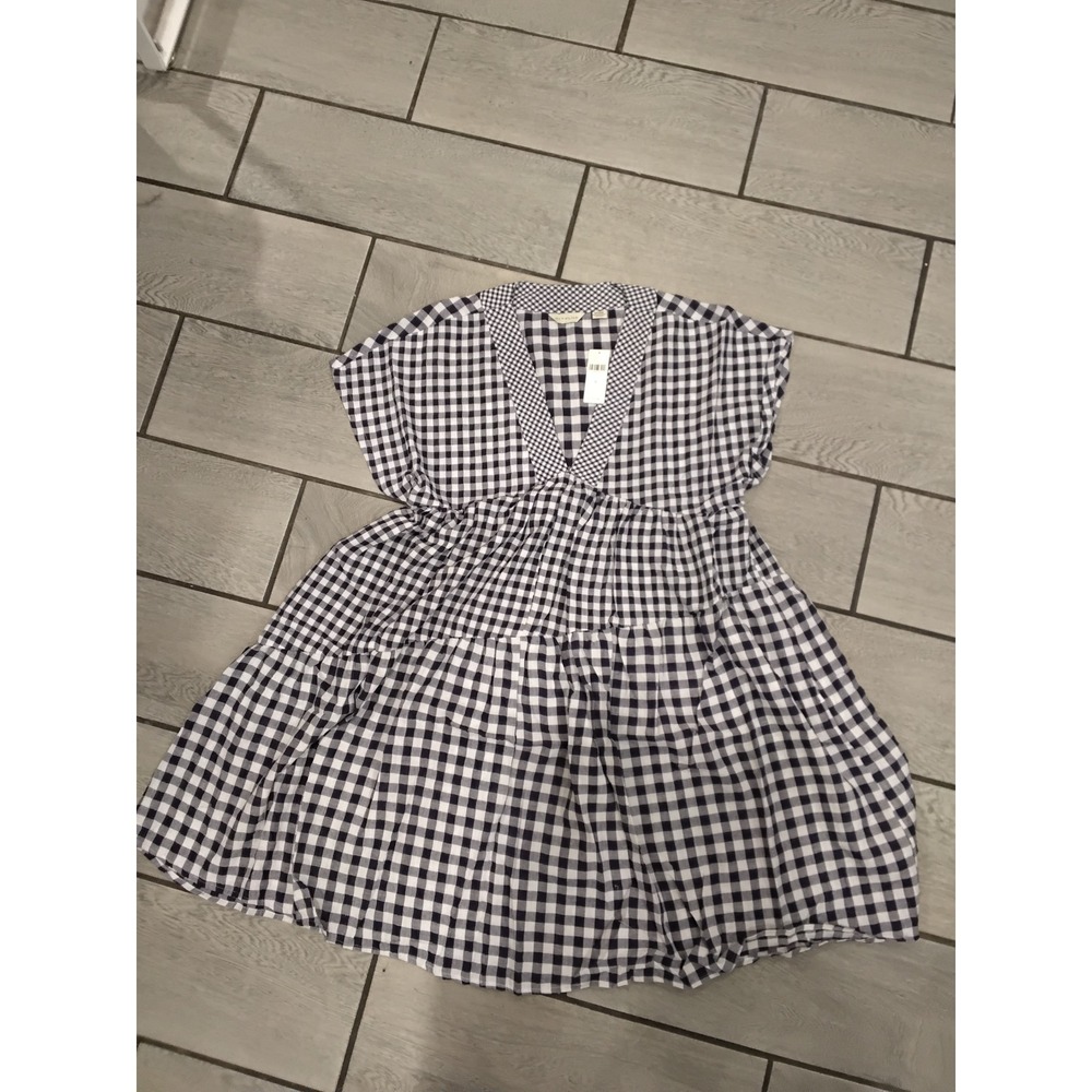 NWT Anthropologie NWT‎ 11+TYLYHO Gingham Tiered Dress Navy White Size M